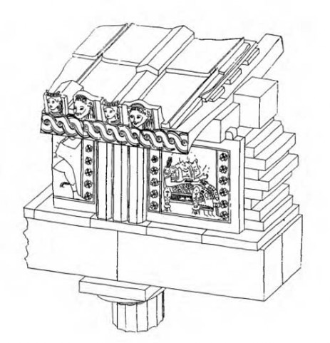 Ферм (Фермос). Храм Аполлона, около 640 г. до н. э. Реконструкция антаблемента (по Каверау)