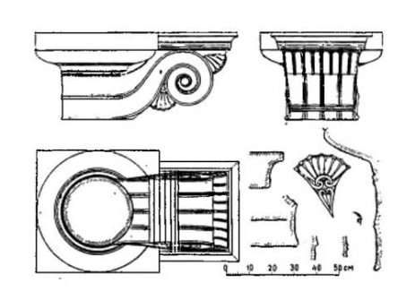 Амиклы. Трон Аполлона, около 525 г. до н. э. (?). Дорическая капитель с консолью в виде волюты