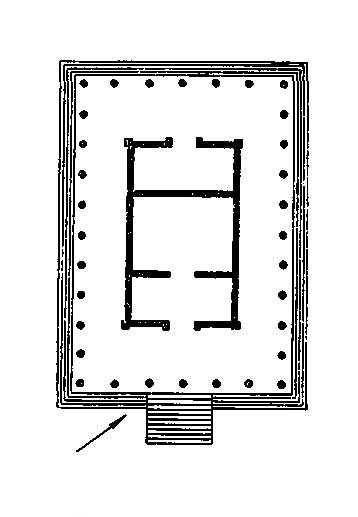 Храмы Южной Италии с колоннадой по оси храма или с нечетным числом колонн на фасаде. Храм в Помпеях, план
