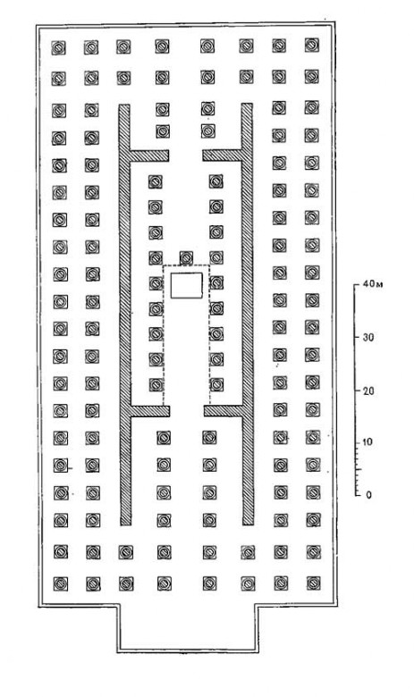 Эфес. Храм Артемиды (Дианы), начат около 550 г. до н. э., архитекторы Феодор из Самоса, Херсифрон и его сын Метаген из Кносса. План