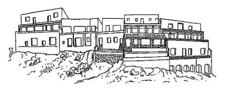 Помпеи. Общий вид террасных домов II—I вв. до н. э. Дом Мозаики с голубями (крайнего справа)