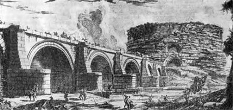Рим. Мост Элия, 134 г. н. э. Вид моста на гравюре Пиранези