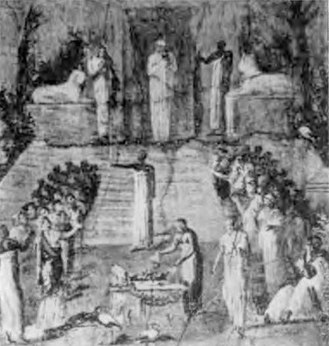 Геркуланум. Фреска с изображением религиозной церемонии у храма Изиды