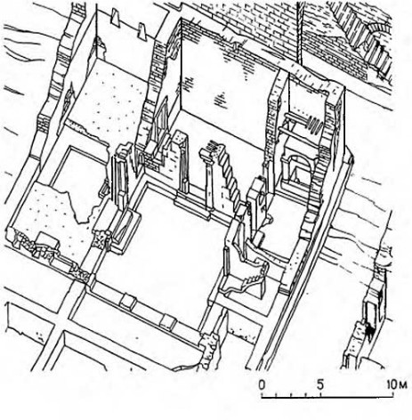 Дура-Европос. Дом-церковь, после 231 г. н. э. Аксонометрический разрез